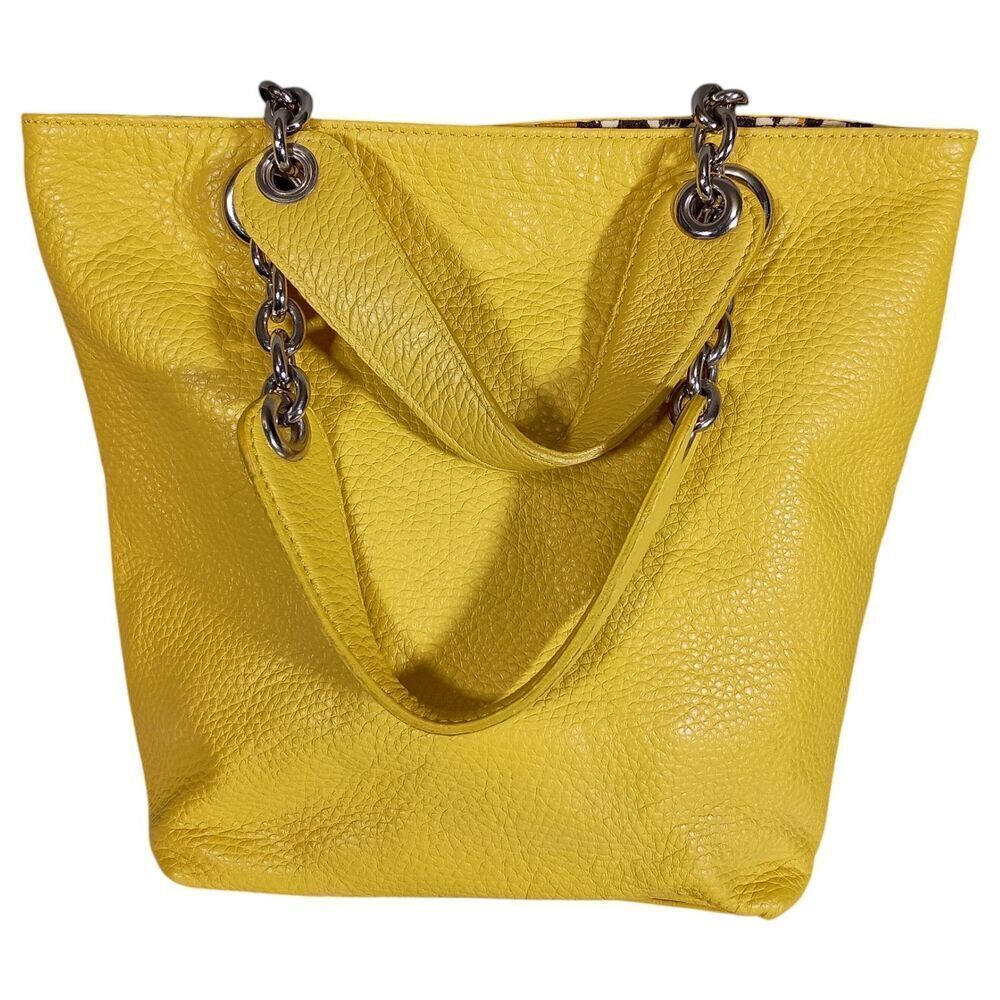 Maurizio Taiuti Yellow Leather Tote with Chain Handles